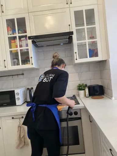 Клинер Клин Бот чистит диван